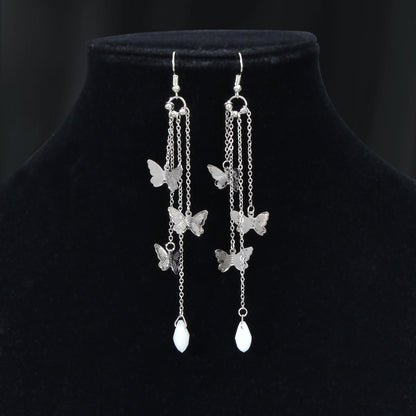 Silvery Chain Star Butterfly Charm Necklace Long Chain Tassel Butterfly Earrings Party Jewelry set - UrbanNest Co