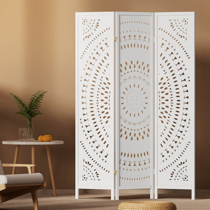 Artiss 3 Panel Room Divider Screen 132x170cm Circle White - UrbanNest Co