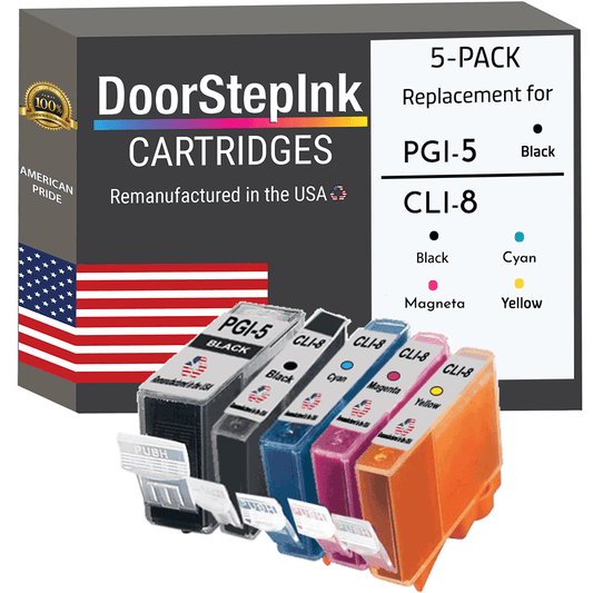 DoorStepInk Remanufactured in the USA Ink Cartridges for Canon PGI - 5 Black / CLI - 8 Black, Colors 5 - Pack - UrbanNest Co