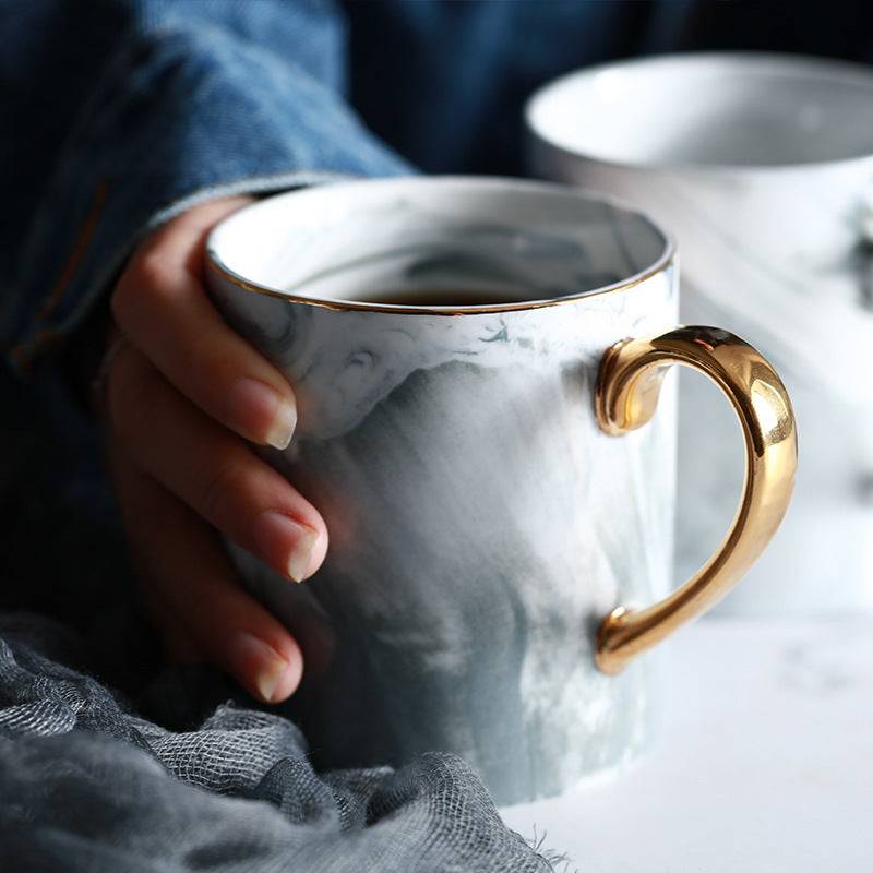 Creative Ceramic Mug With Marble Pattern And Gold Handle - UrbanNest Co