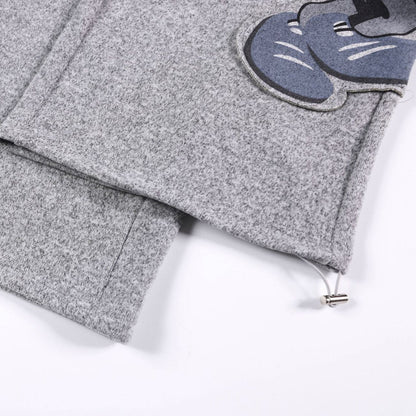 Cartoon Baseball Mouse Applique Sweatpants Loose Straight Leg Cuffed Casual Sport Long Pants Wholesale - UrbanNest Co