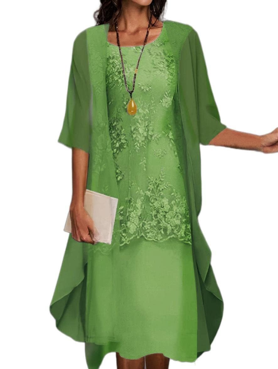 Elegant Lace Chiffon Dress Set - UrbanNest Co