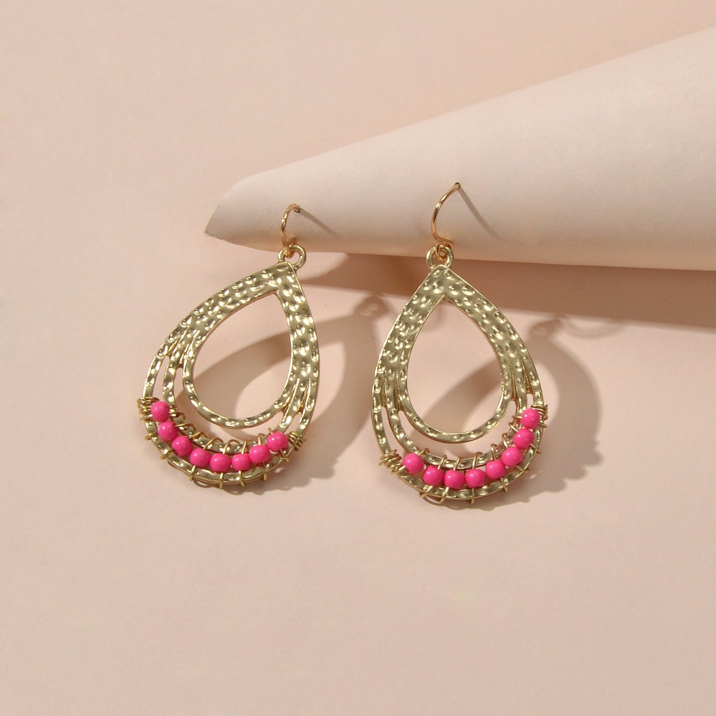 Ethnic Hotpink Beads Handmade Hollow Water Drop Bohemian Traditional Earrings - UrbanNest Co
