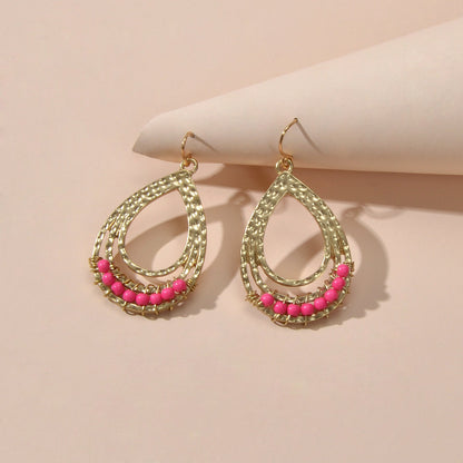 Ethnic Hotpink Beads Handmade Hollow Water Drop Bohemian Traditional Earrings - UrbanNest Co