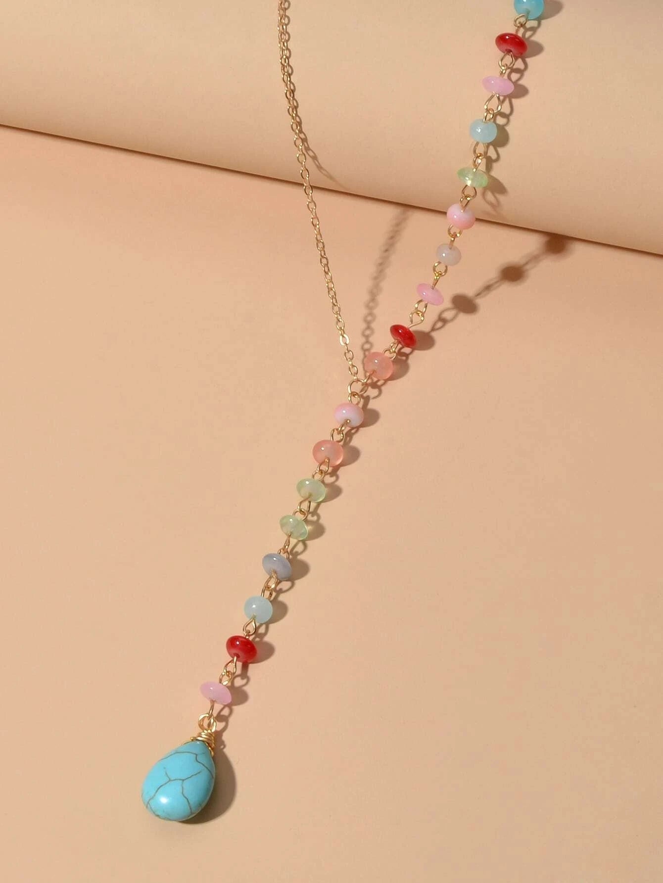 Boho Chic Handmade Colorful Beads Turquoise Water Drop Pendant Necklace Collar - UrbanNest Co