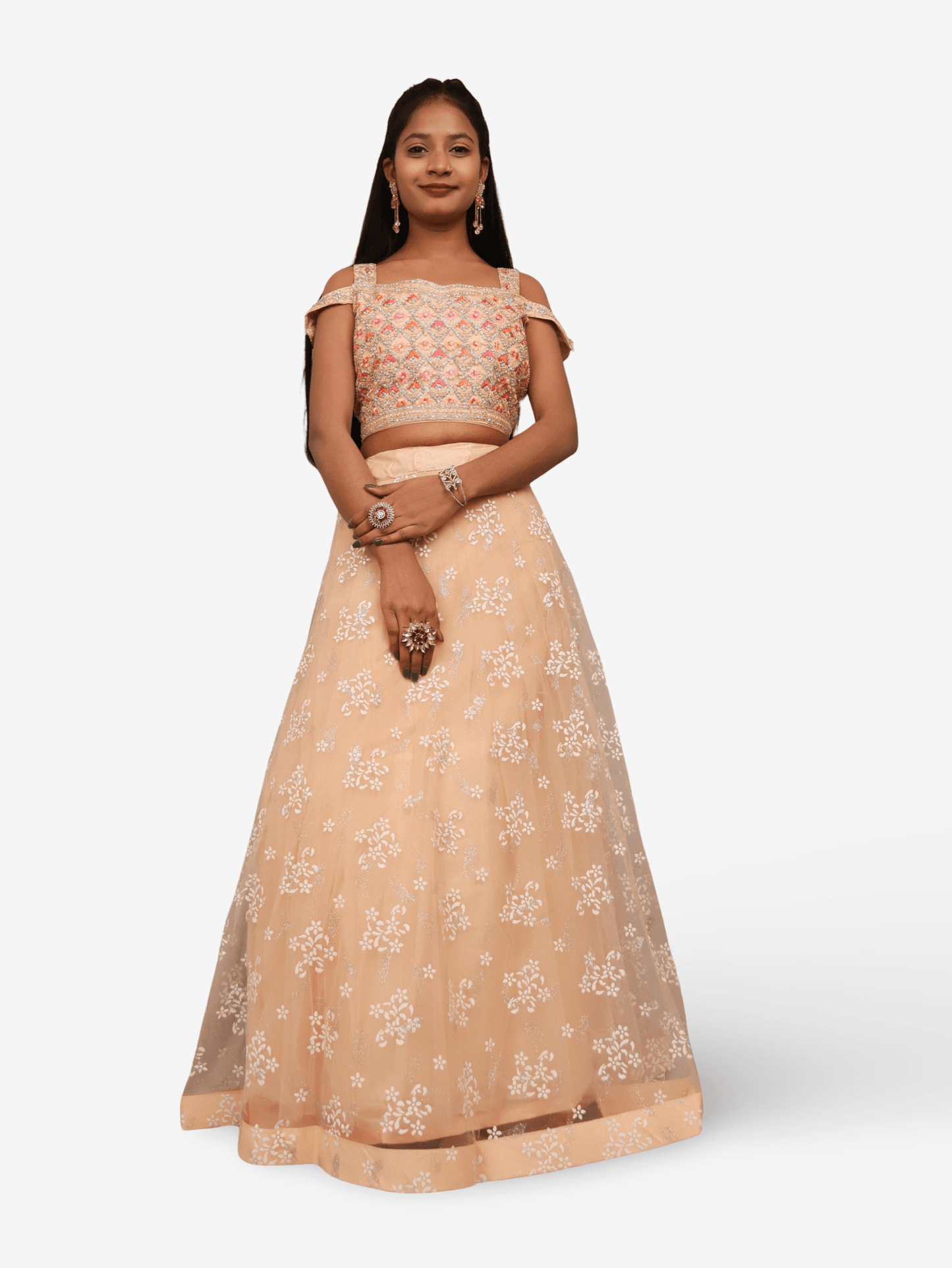 Embroidered Cold Shoulder Lehenga Choli Set - UrbanNest Co