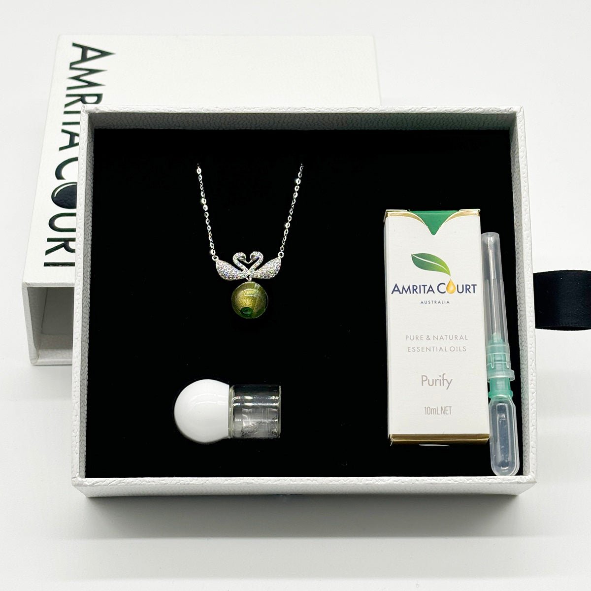 Sterling Silver Twin Swan Aroma Necklace - Gold Green | Energy & Healing | Diffuse on the go - UrbanNest Co