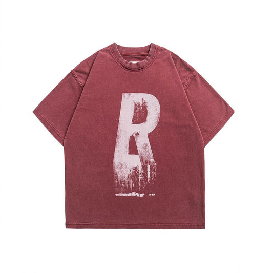 Washed vintage letter printed short sleeved T-shirt - UrbanNest Co
