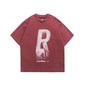 Washed vintage letter printed short sleeved T-shirt - UrbanNest Co