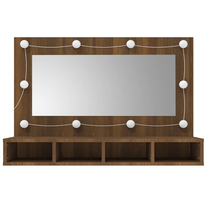 NNEVL Mirror Cabinet with LED Brown Oak 90x31.5x62 cm - UrbanNest Co