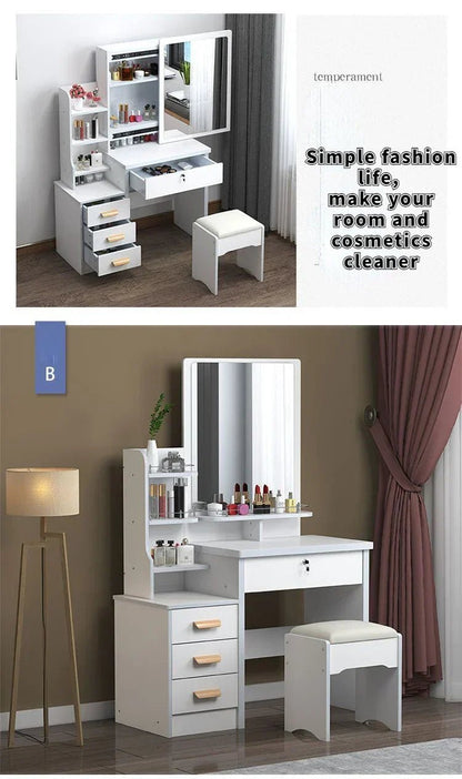 NNEOBA Elegance in Simplicity: White Dressing Table Set with Sliding Mirror & Ample Storage - UrbanNest Co