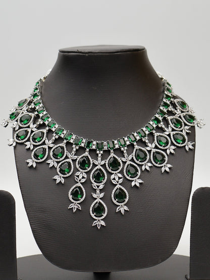 Green Stones Reverse AD Necklace Set with Earings - UrbanNest Co