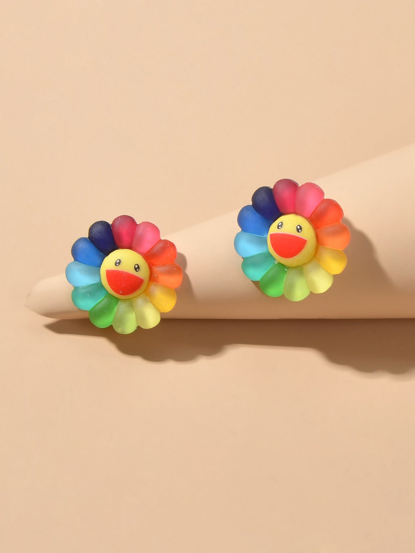 Cute Colourful Flower Acrylic Smile Face Stud Earrings Girlfriend Lover Y2k Gift - UrbanNest Co