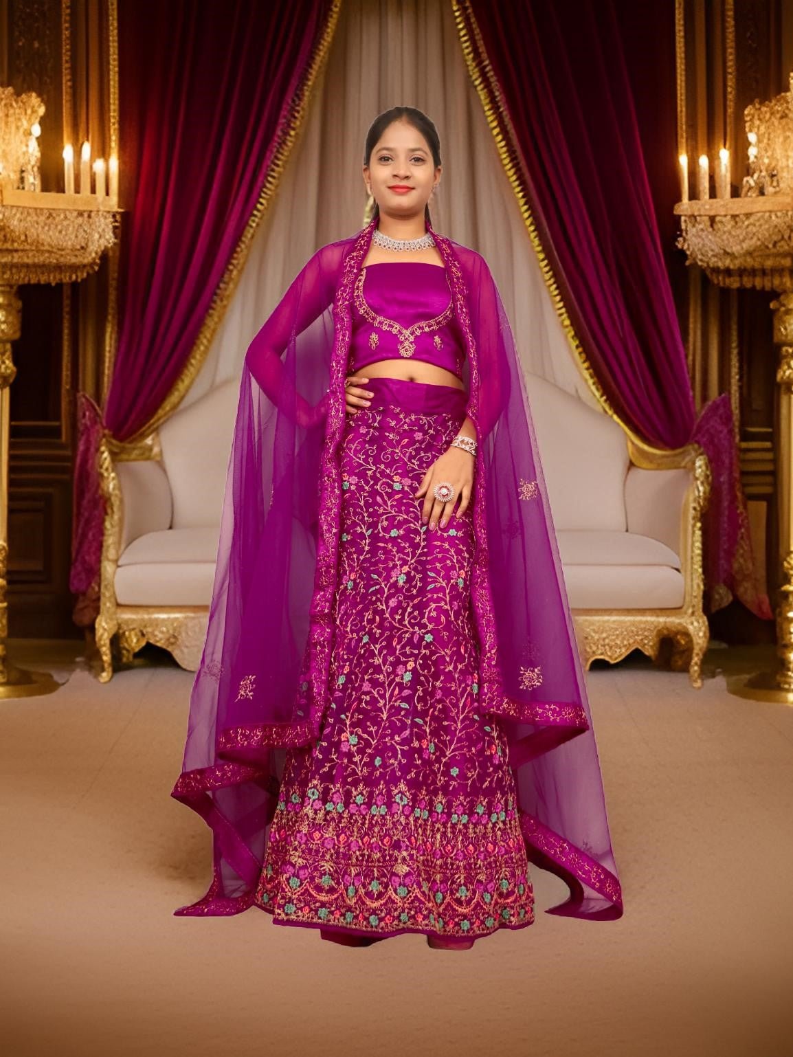 Semi - Stitched Lehenga with Embroidery & Zari Thread Work by Shreekama - UrbanNest Co