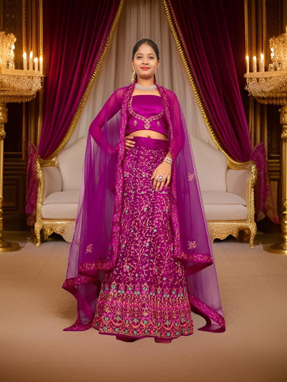Semi - Stitched Lehenga with Embroidery & Zari Thread Work by Shreekama - UrbanNest Co