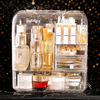NNEAGS 2X Transparent Cosmetic Storage Box Clear Makeup Skincare Holder with Lid Drawers Waterproof Dustproof Organiser - UrbanNest Co