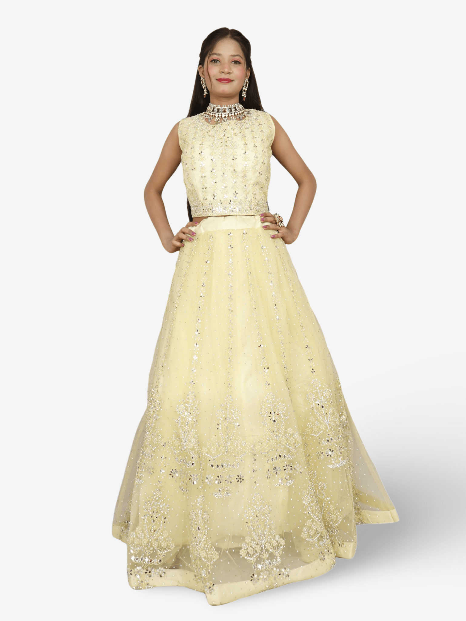 Designer Lehenga Choli with Embroidery and Mirror Peal Work by Shreekama - UrbanNest Co