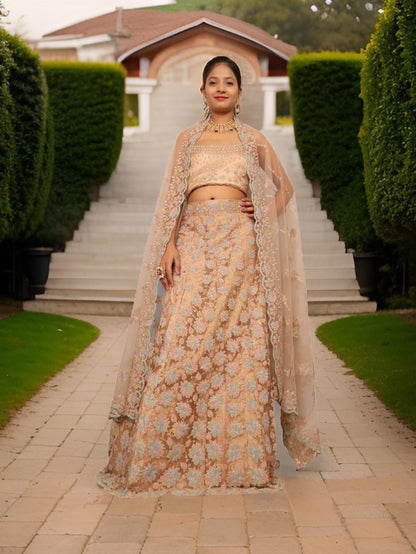 Semi - Stitched Lehenga with Soft Net Fabric & Multi beads work by Shreekama - UrbanNest Co