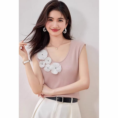 Soft Knit Vest for Women, Summer Fashionable Floral Embroidery Top, Stylish and Elegant Outerwear, Unique and Beautiful Blouse - UrbanNest Co
