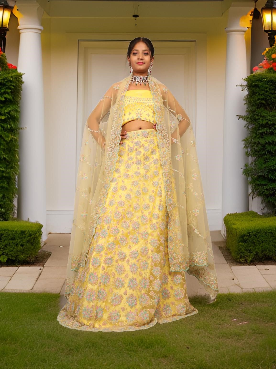 Semi - Stitched Lehenga with Soft Net Fabric & Multi beads work by Shreekama - UrbanNest Co