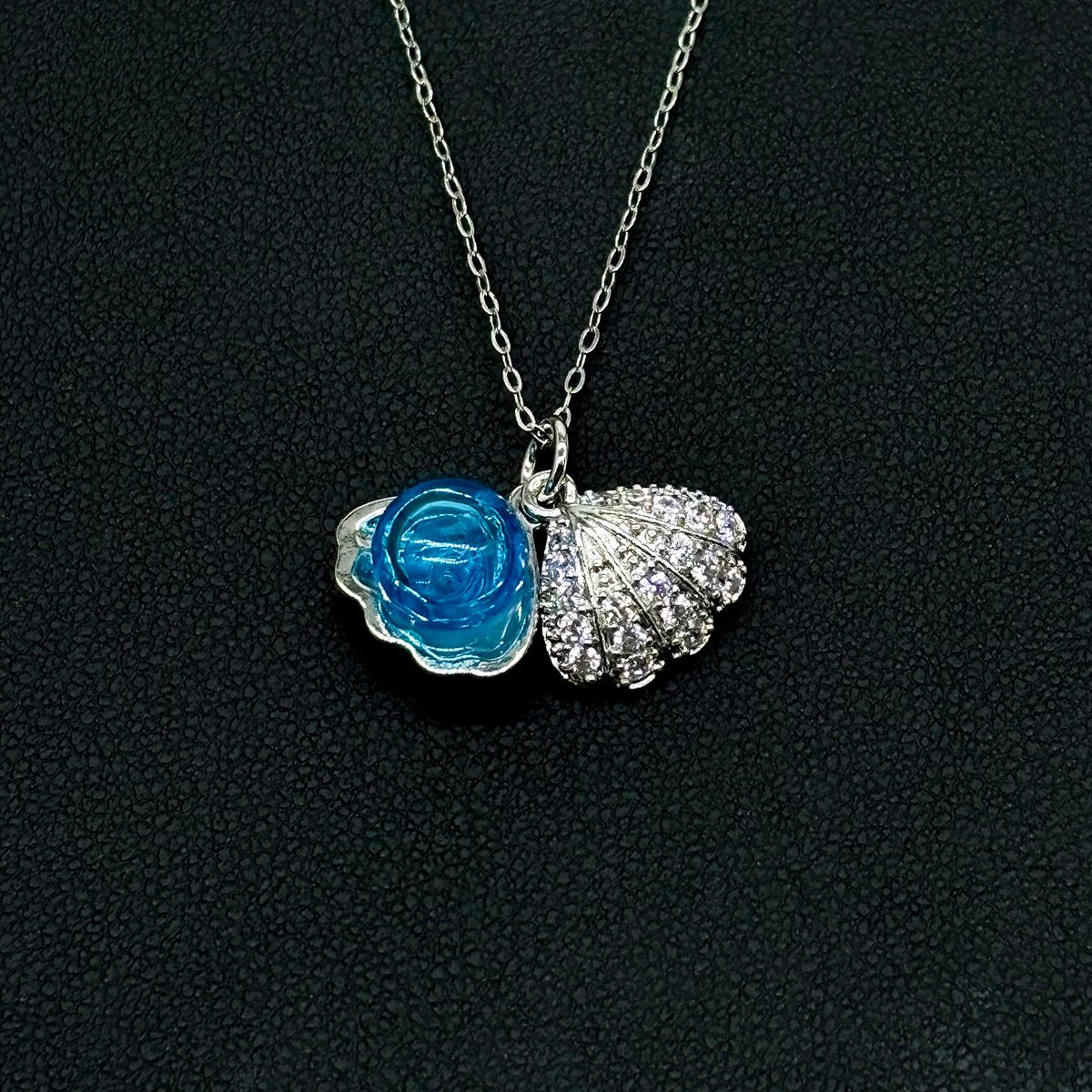 Diamond Shell Aroma Necklace - Aqua | Energy & Healing | Diffuse on the go | Sterling Silver Chain - UrbanNest Co