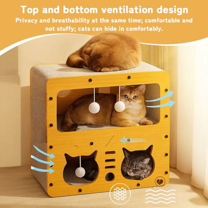 3 - in - 1 Cat House, Bed & Scratch Post - Multi - Layer Structure Made of Soft, Eco - Friendly Cardboard - UrbanNest Co