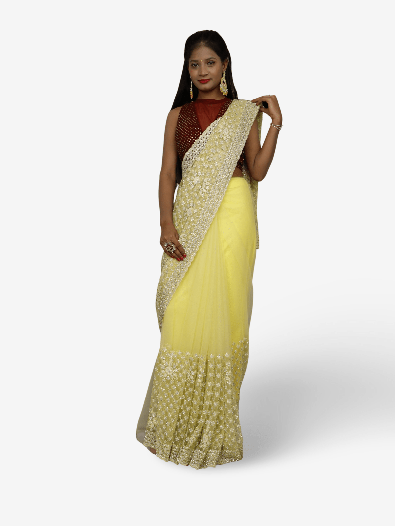 Stunning Lemon Yellow Soft Net Fabric Saree for Women by Shreekama - UrbanNest Co