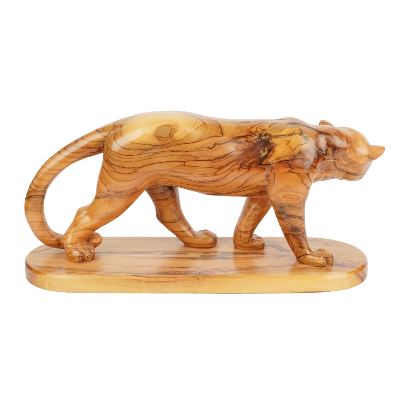 Handgeschnitzter Puma aus Olivenholz (groß) – Exklusive Holzskulptur aus Bethlehem (14x30 cm) - UrbanNest Co