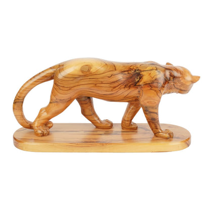 Handgeschnitzter Puma aus Olivenholz (groß) – Exklusive Holzskulptur aus Bethlehem (14x30 cm) - UrbanNest Co