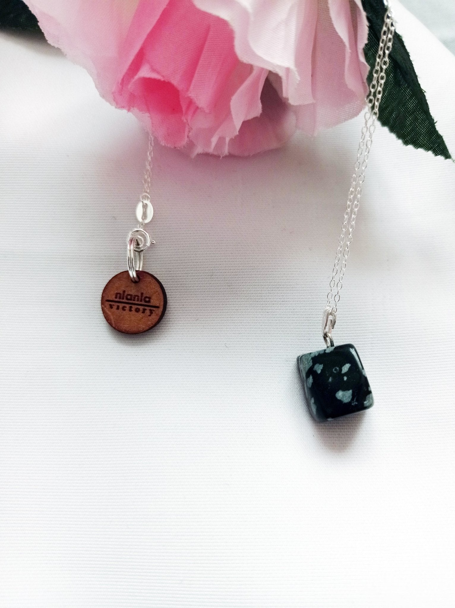 Snowflake Obsidian Sterling Silver Necklace, Raw Gemstone Necklace, Heart Pendant Necklace, Gemstone Necklace, Sterling Silver Necklace | by nlanlaVictory - UrbanNest Co