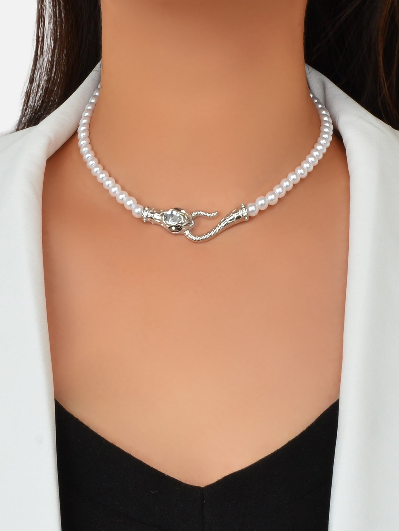 Punk Retro Pearl Beads Chain Gold Silver Snake Short Clavicle Statement Necklace - UrbanNest Co