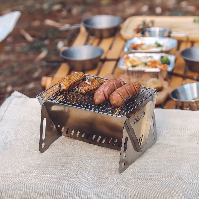 Portable Folding Barbecue Grill Heating Stoves Multifunction Camping BBQ Grill Rack Net Firewood Stove Stainless steel BBQ Grill - UrbanNest Co