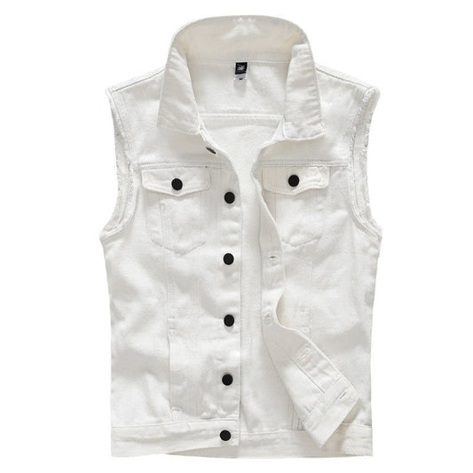 Slim Fit Trendy Men's White Denim Vest Denim Waistcoat Denim Sleeveless Top - UrbanNest Co