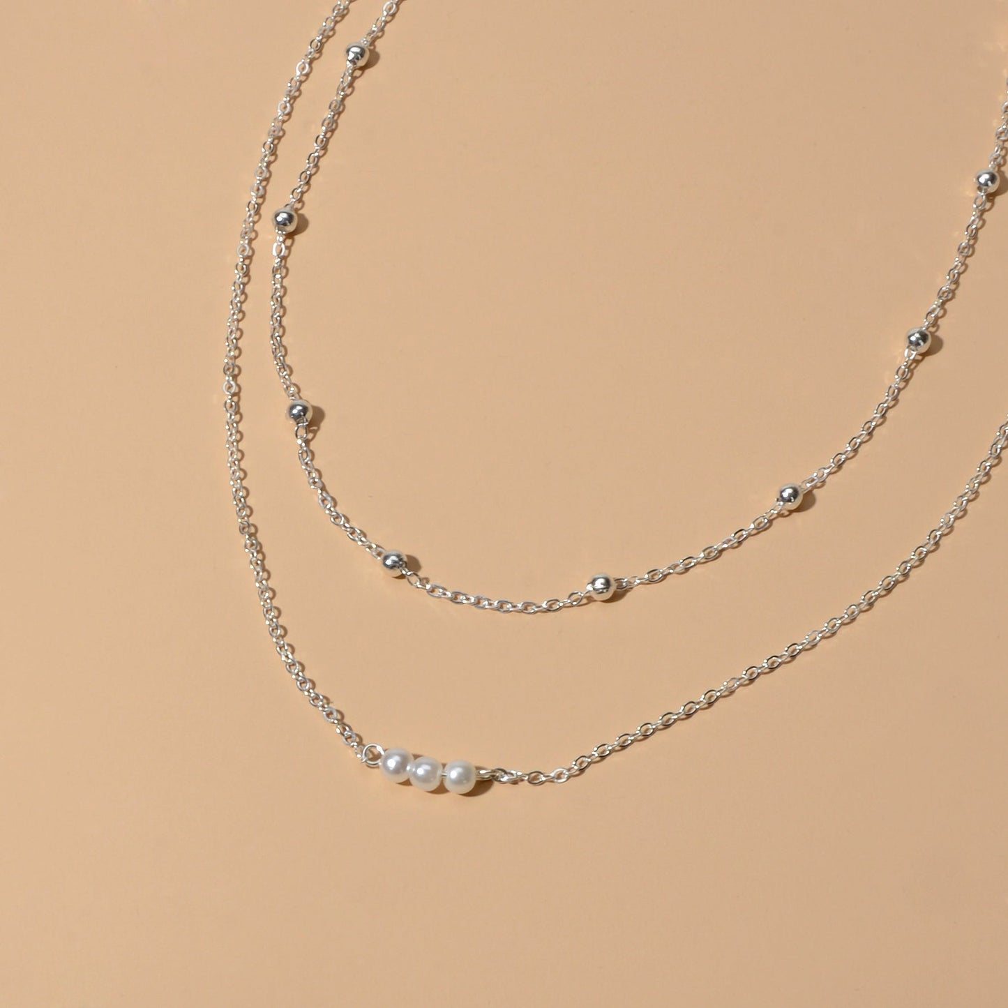 2pcs Female Jewellery Gold Silver Chain Beads Pearl Necklace Fashion Accessories - UrbanNest Co