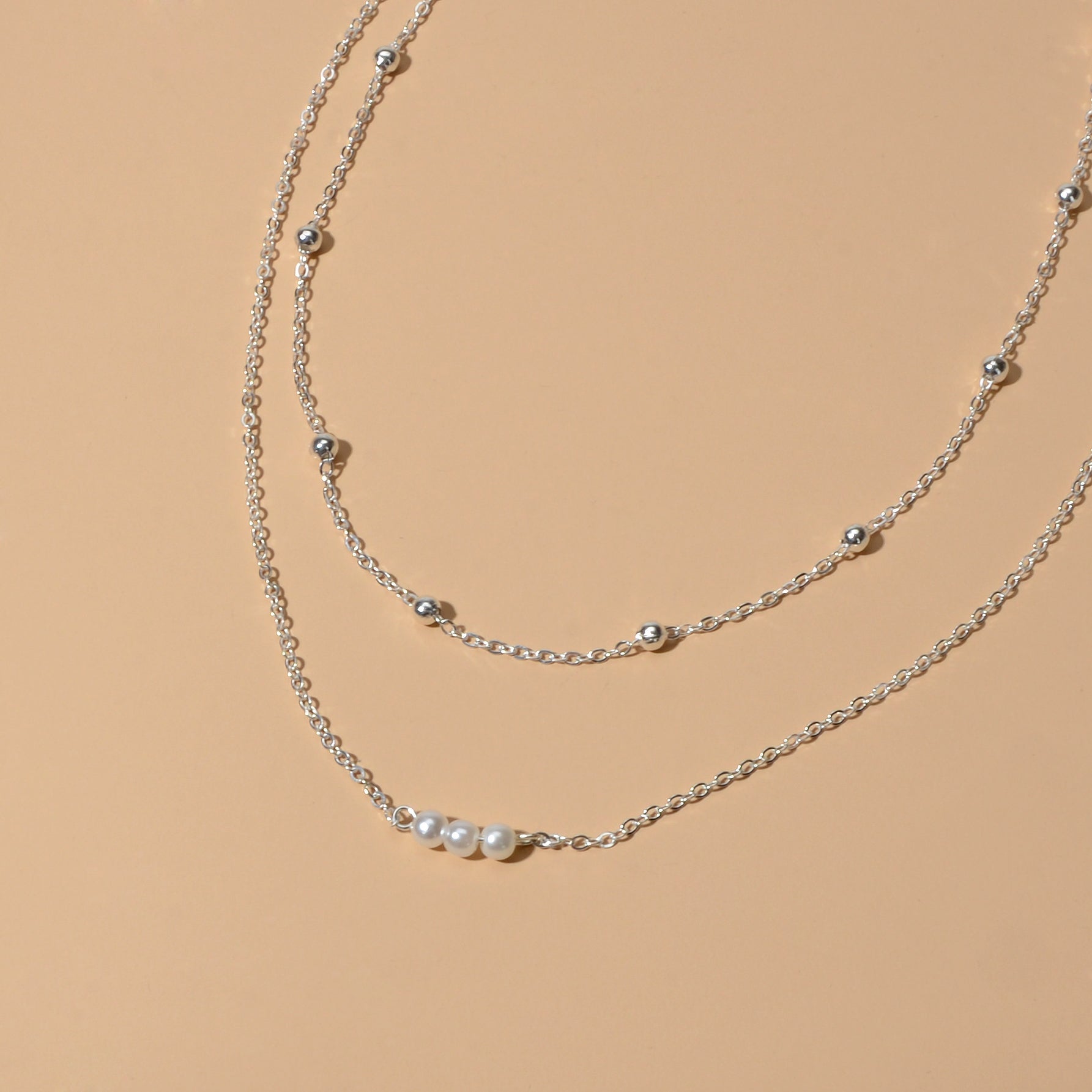 2pcs Female Jewellery Gold Silver Chain Beads Pearl Necklace Fashion Accessories - UrbanNest Co
