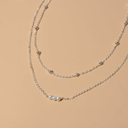 2pcs Female Jewellery Gold Silver Chain Beads Pearl Necklace Fashion Accessories - UrbanNest Co