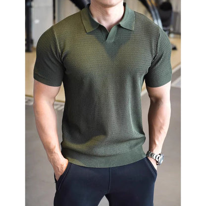 Knitted sweater, short - sleeved, men's slimming business POLO shirt, V - neck trendy T-shirt - UrbanNest Co