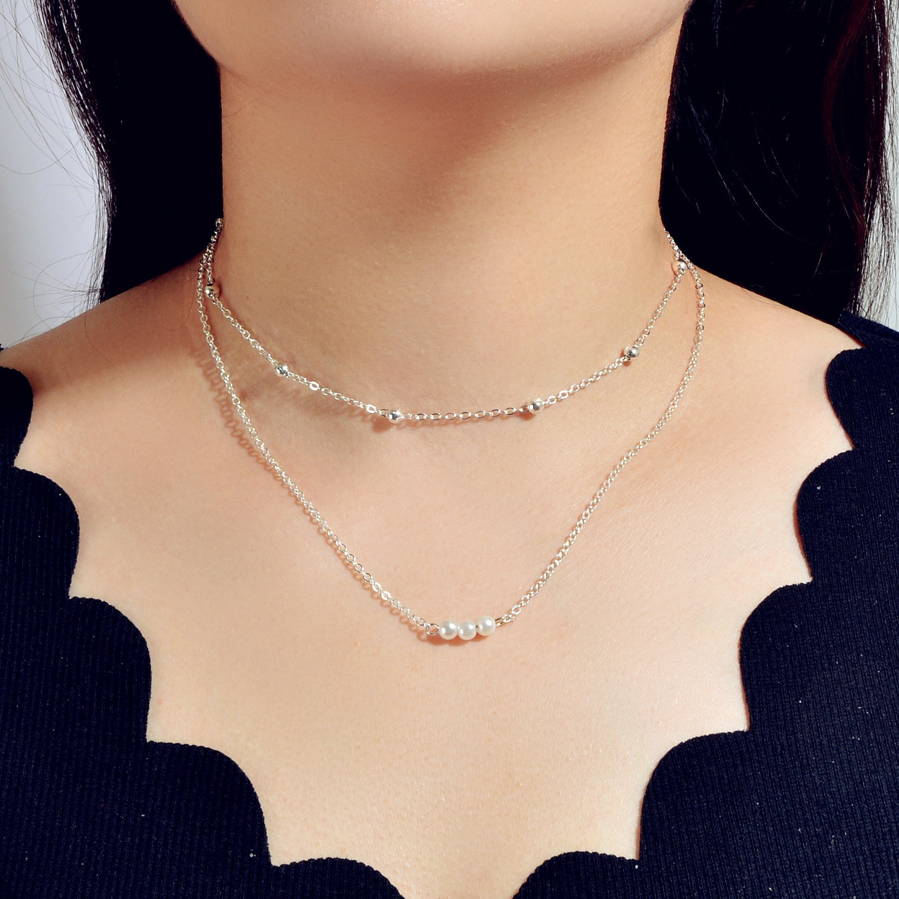 2pcs Female Jewellery Gold Silver Chain Beads Pearl Necklace Fashion Accessories - UrbanNest Co