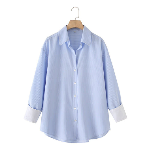 Casual versatile striped long sleeved lapel shirt - UrbanNest Co