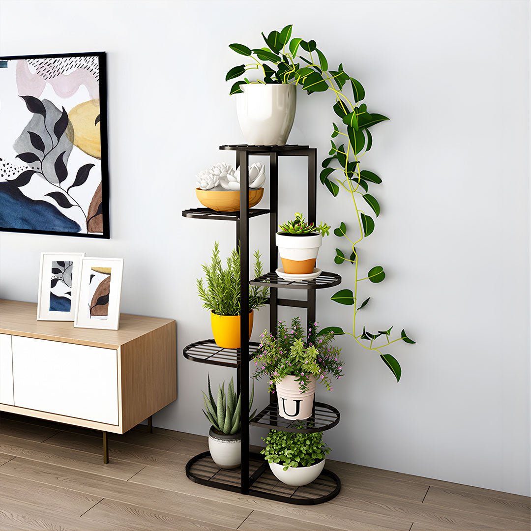 SOGA 8 Tier Black Metal Plant Rack for 9 Pots Home Garden - UrbanNest Co