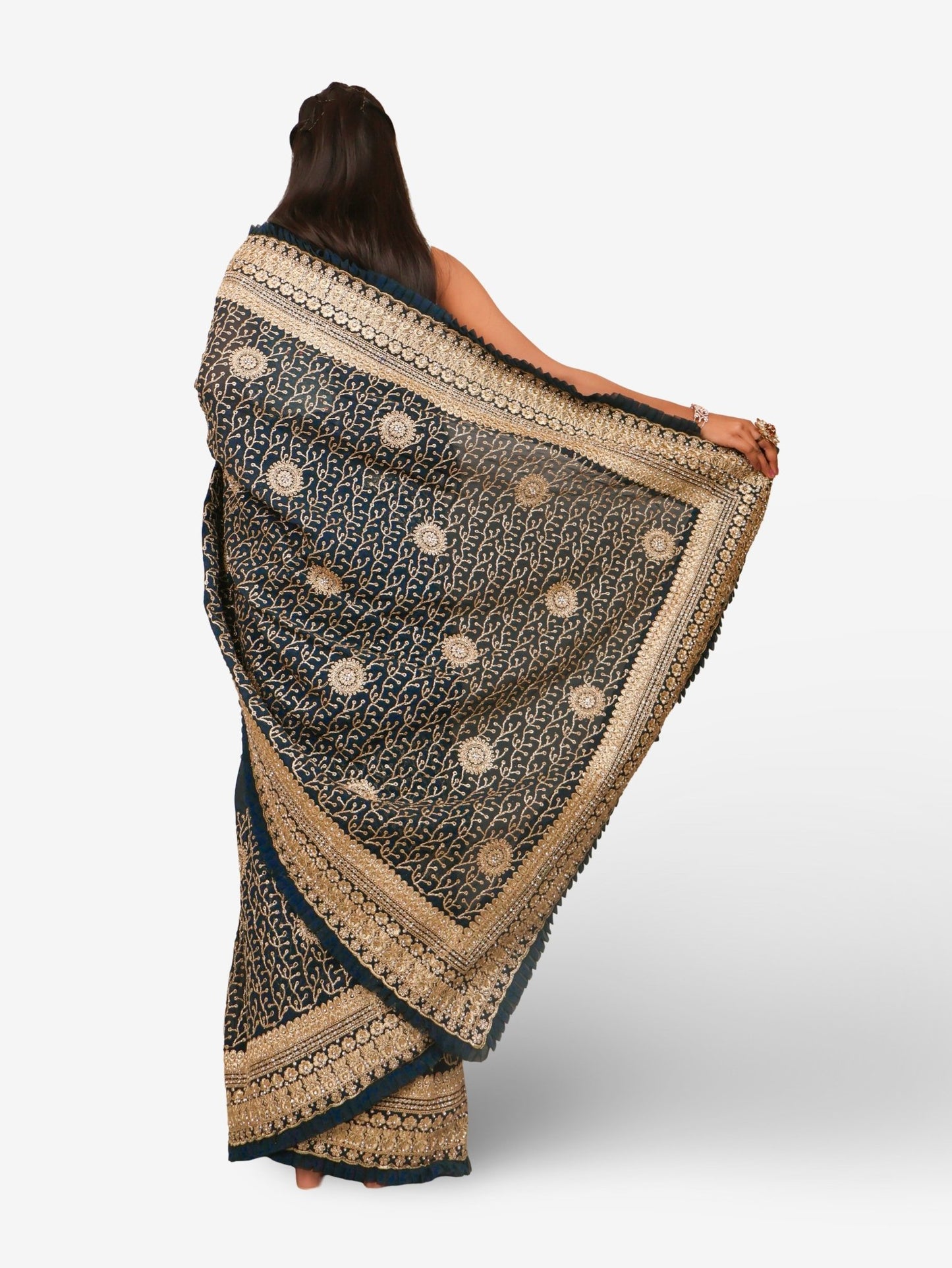 Designer Saree with Stone & Heavy Zari Work Embroidery Work by Shreekama - UrbanNest Co