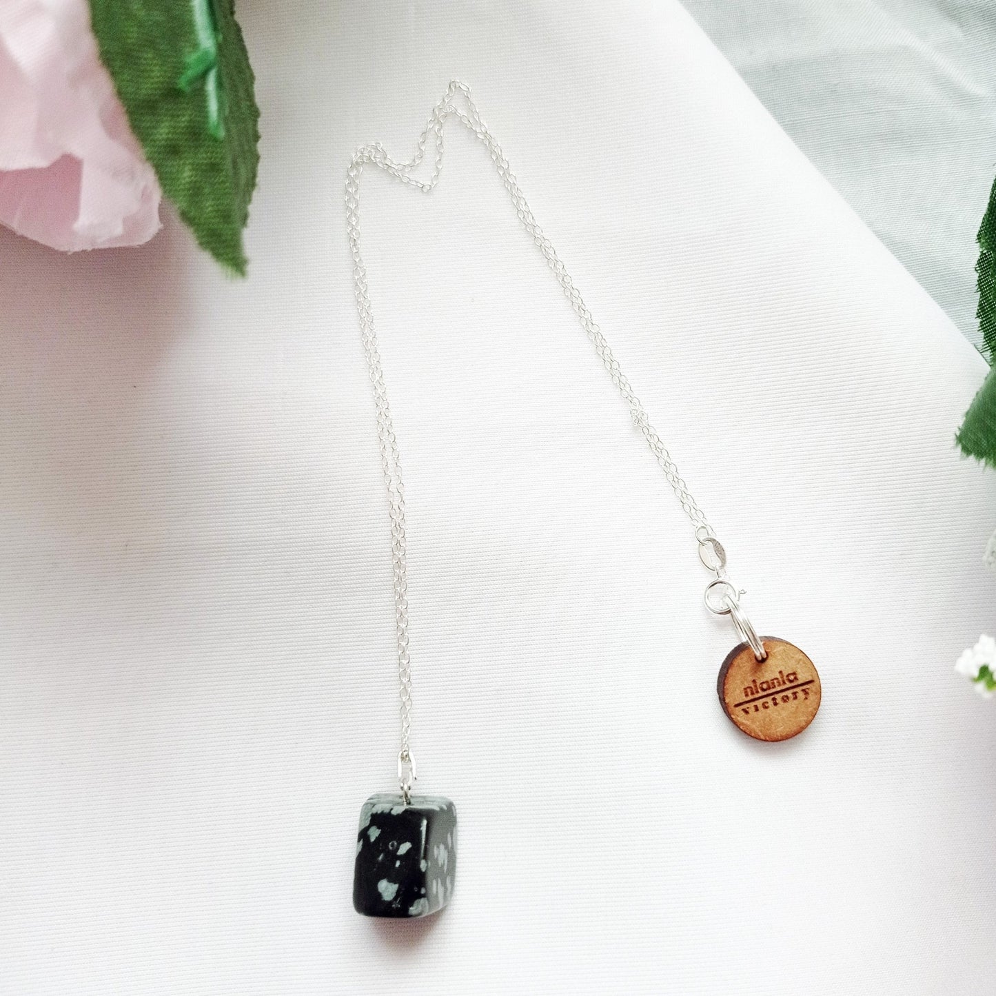 Snowflake Obsidian Sterling Silver Necklace, Raw Gemstone Necklace, Heart Pendant Necklace, Gemstone Necklace, Sterling Silver Necklace | by nlanlaVictory - UrbanNest Co
