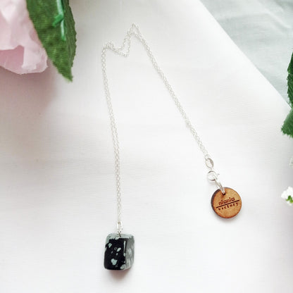 Snowflake Obsidian Sterling Silver Necklace, Raw Gemstone Necklace, Heart Pendant Necklace, Gemstone Necklace, Sterling Silver Necklace | by nlanlaVictory - UrbanNest Co