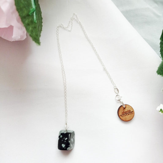 Snowflake Obsidian Sterling Silver Necklace, Raw Gemstone Necklace, Heart Pendant Necklace, Gemstone Necklace, Sterling Silver Necklace | by nlanlaVictory - UrbanNest Co