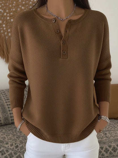 Woolen button V - neck women's sweater - UrbanNest Co