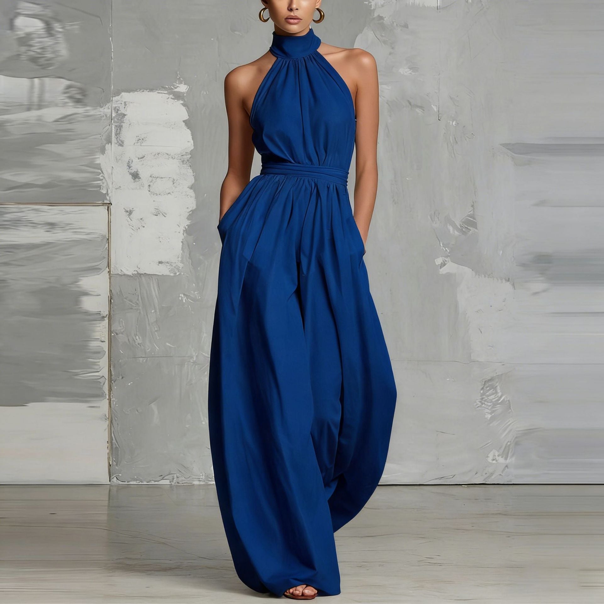 2026 Women's stylish waist - cinching lace - up pleated jumpsuit - UrbanNest Co