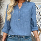 V - Neck Blouse With Pockets,Elegant And Classic Design,Machine - UrbanNest Co