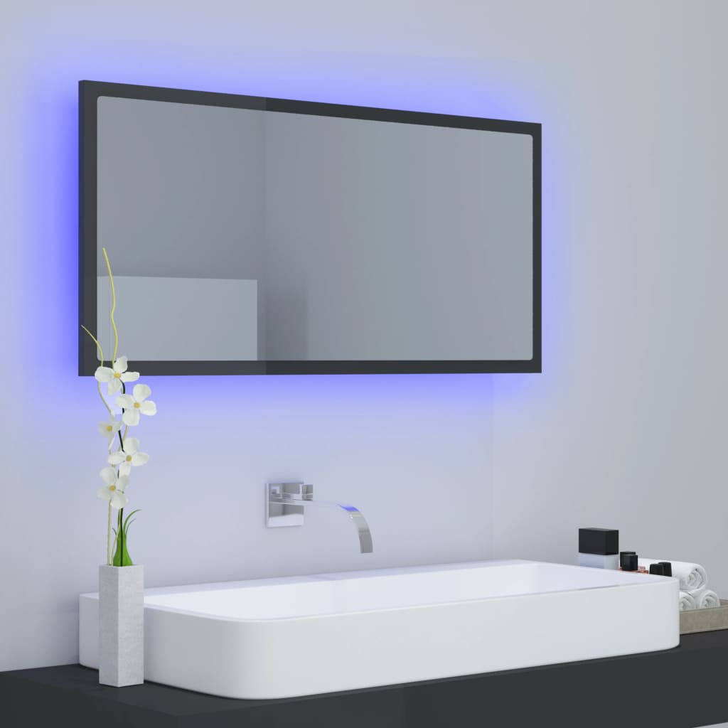 NNEVL LED Bathroom Mirror High Gloss Grey 90x8.5x37 cm Chipboard - UrbanNest Co