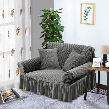 SOGA 2 - Seater Grey Sofa Cover with Ruffled Skirt Couch Protector High Stretch Lounge Slipcover Home Decor - UrbanNest Co