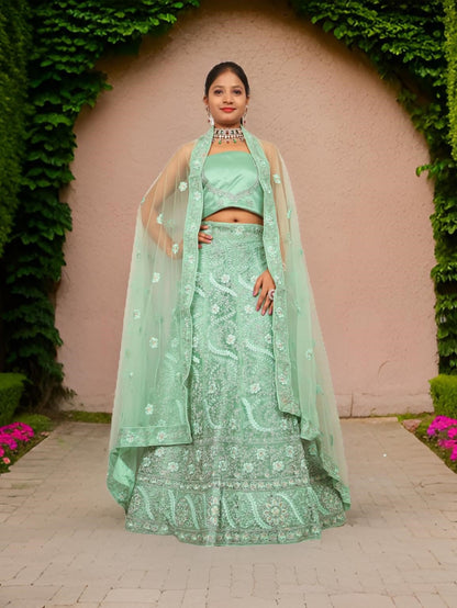 Semi - Stitched Lehenga with American Diamond & Zari Thread Work by Shreekama - UrbanNest Co
